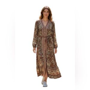 Sunday Up Long-Sleeve Floral Tie Waist Maxi Dress Size M